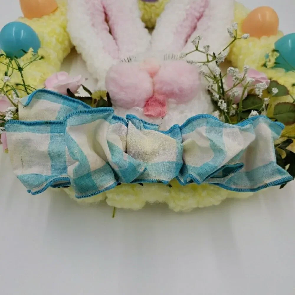 Easter Bunny Pastel Door Wreath Vintage 80s Handmade Crafting Looped Chenille